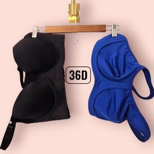 2 Pack 36D Women's Underwire Bras Black and Blue